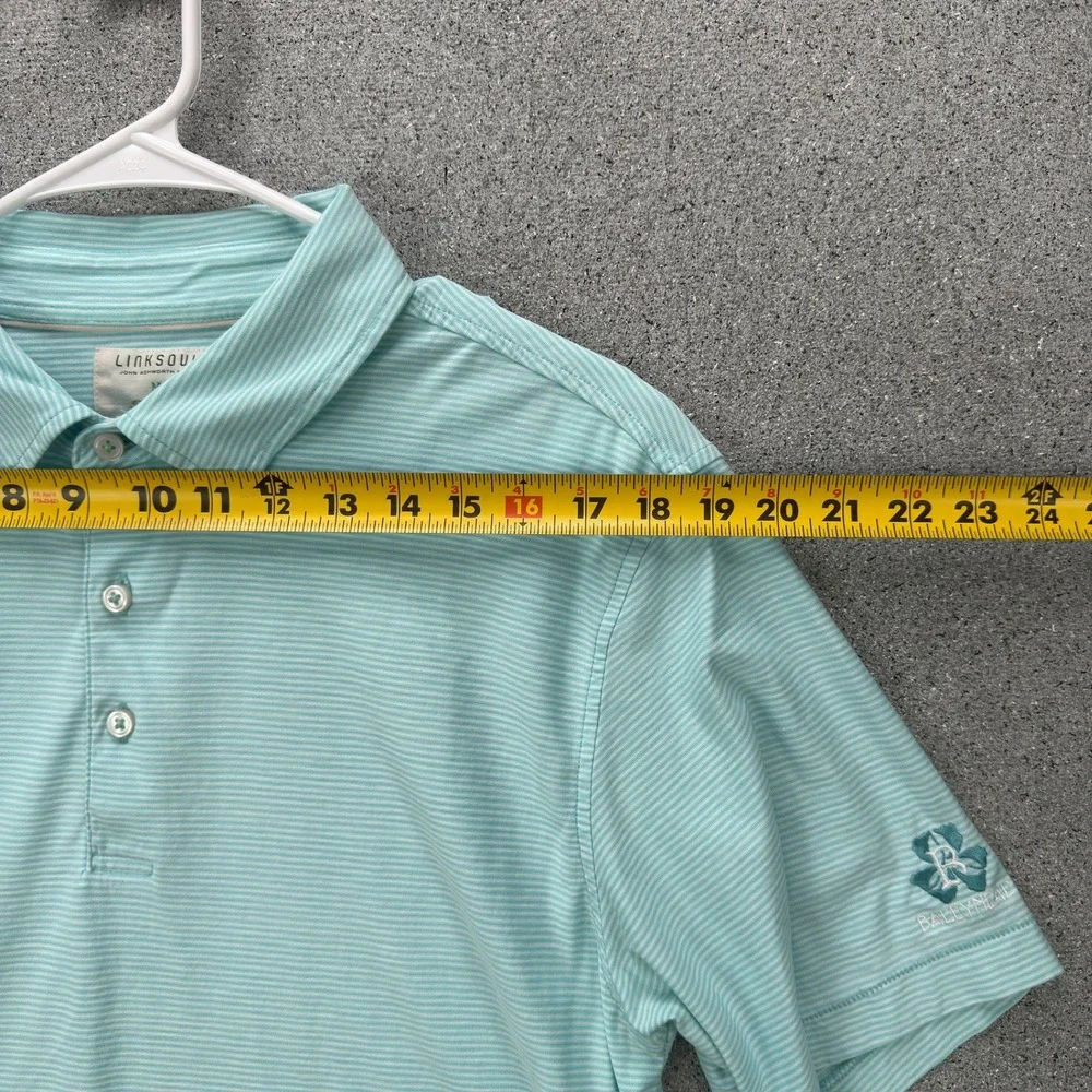 Ballyneal Linksoul Mens M Polo Shirt Mint Green White Stripe Golf Luxury - Picture 4 of 12